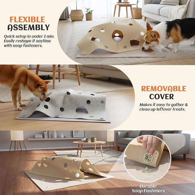 PETKARAY Felt Dog Snuffle Mat, Interactive Dog Enrichment Sniffing Mat, Mental Stimulation - Removable Enrichment Puzzle Toy Play Mat, Beige