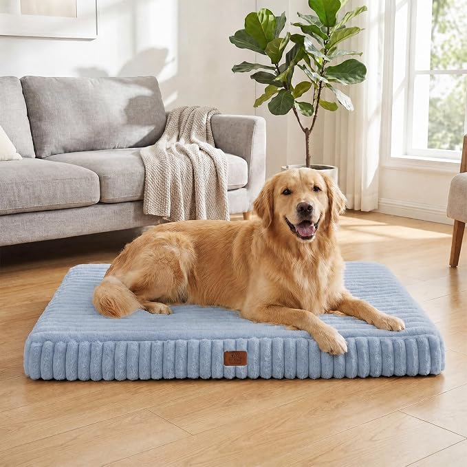 Orthopedic Dog Bed for Extra Large Dog, Waterproof Pet Bed for Crate,Non-Slip Bottom and Egg-Crate Foam with Removable Washable Cover Crate Bed,Blue,41"x27"x4"