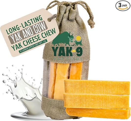 Yak9 Himalayan Yak Cheese Dog Chews | No Hide Dog Chews Long Lasting | High Protein, Non GMO, Gluten & Grain Free | Yak & Cow Milk Natural Dog Chew | Extra Large, 3 PC