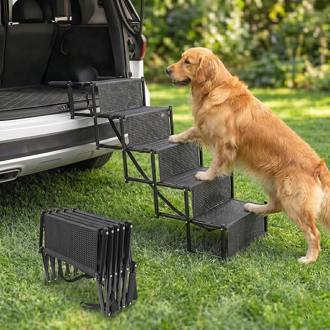Dog Stairs for Large Dogs,37.4"x 12.8",5 Steps Foldable Dog Ramp with Non-Slip Surface,Extra Wide Lightweight Pet Stairs Dogs Steps Suitable for SUV,Truck,Sofas,High Bed,Couch,Supports up to 110 LBS