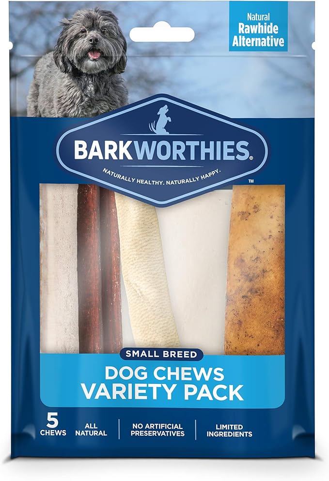 Barkworthies Small Canine Variety Pack - 5 Count (Pack of 1) - Protein-Rich, All-Natural, Easily Digestible, Rawhide Alternative, Promotes Dental Health