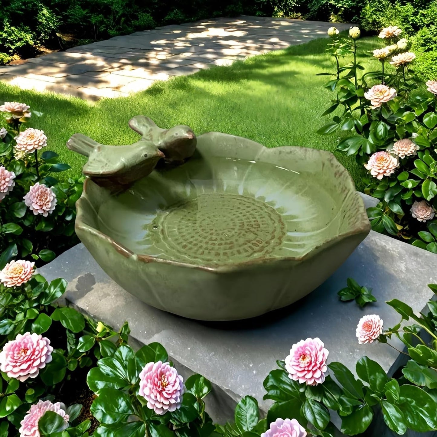 6.5" Ceramic Birdbath Bowl Wild Bird Feeder Food Holder Container Feeding Tray for Outside Bee Bird Water Bath Outdoor Garden Courtyard Decoration(Small)