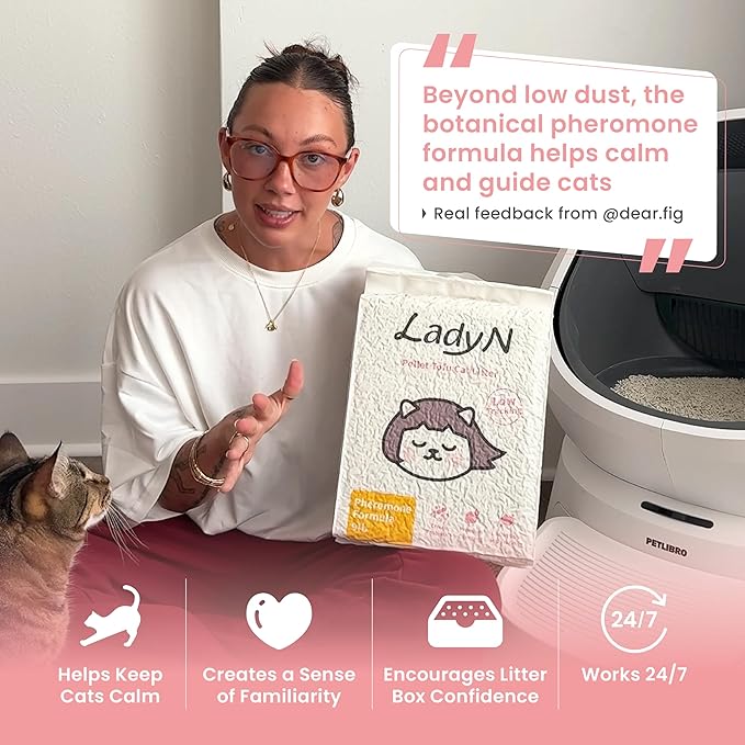 Lady N Cat Attract Tofu Litter – Natural Attractant Formula for Litter Box Training, Calming Pheromone for Multi-Cat Homes, Granular Mini-Pellet Shape for Self-Cleaning Box, 9lb