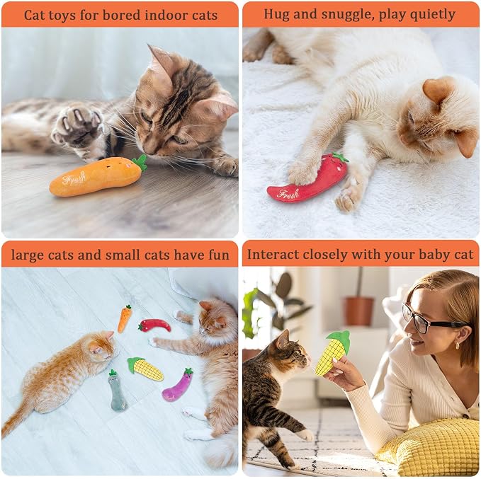 ETEKYER Cat Toys for Indoor Cats, Refillable Catnip Crinkle Kitten Toy, Carrot Pillow, Cat Nip Kitty Teeth Cleaning Toy