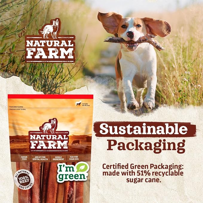 Natural Farm Bully Chips (9-12 Inch, 8 Oz.), Digestible Beef Cheek from Grass-Fed Cows, Non-GMO, Grain-Free, Natural Long-Lasting Dog Chews for Small, Medium & Large Dogs, Great Rawhide Alternative