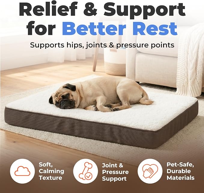 Best Pet Supplies Orthopedic Dog Bed with Memory Foam, Washable Dog Crate Mat for Small, Medium & Large Dogs, Thick Mattress for Crates, Kennels or Floor, Waterproof Pet Bed - Brown, 41 x 29 x 4