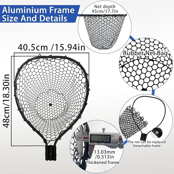 Telescoping Rubber Fishing Net with Handle 64"/46“ Long Silicone Large Fish Landing Net Kayak/Fishpond/Saltwater Extendable Fishing Gear Accessories