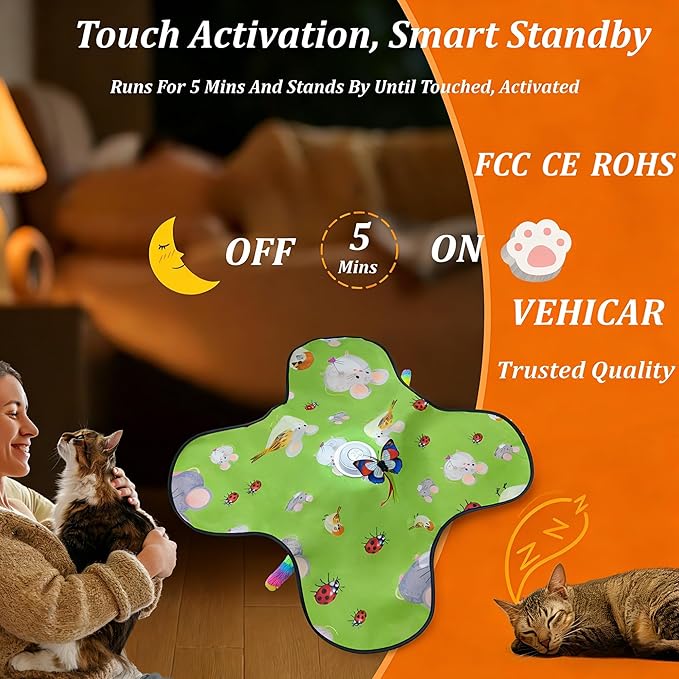 Interactive Cat Toys for Indoor Cats, 3-in-1 Interactive with Fluttering Butterfly Moving Concealed Feathers 3 Prey Sounds, Rechargeable Touch Activated for Bored Indoor Adult Cats Kittens