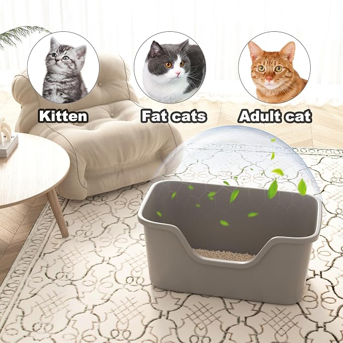 Oversized Cat Litter Box with Extra High Sides,Extra Large Jumbo Litter Box for Multiple Cats,Anti-Splashing High Wall Litter Pan,Easy No-Tool Setup Cat Litter Box(26.2” * 18.8” * 11.9” Grey)