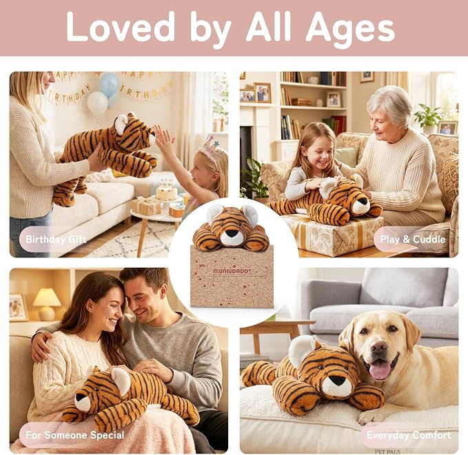 Niuniu Daddy 20" 3.3 lb Weighted Tiger Stuffed Animal for Adults Kids, Giant Large Soft Body Pillow Plush Toy for Sleeping Huggable, Gift for Everyday Comfort