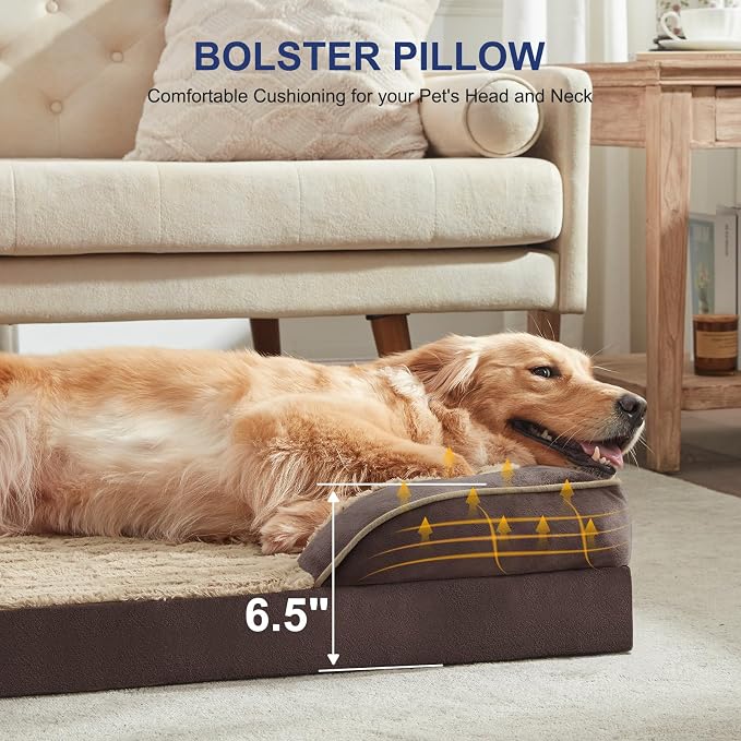 FURTIME Orthopedic Large Dog Bed, XL Waterproof Dog Beds, 42x35x6.5 Supportive Foam Pet Couch Bed with Removable Washable Cover and Nonskid Bottom