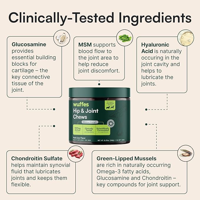 Wuffes Chewable Dog Hip & Joint Supplement - Glucosamine & Chondroitin Chews - Dog Joint Supplements & Vitamins - Extended Joint Care (Large Breed (Over 65 lbs), 60 Chews (Pack of 2))