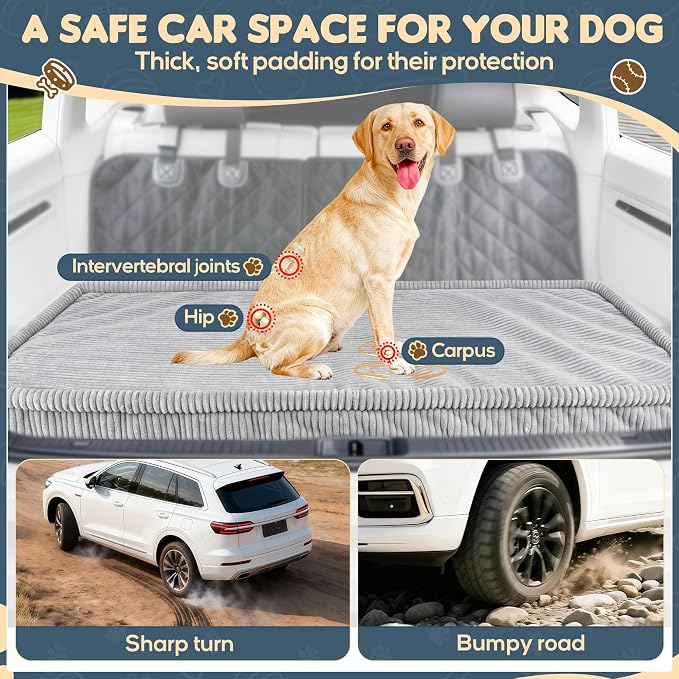 Dog Car Bed, Non-Slip Backseat Extender Pet Mat, Removable Washable Dog Bed for SUVs, Sedans & Trucks, Anti-Slip Travel Bed for Dogs, Easy Clean & Scratch-Proof & Comfort Light Gray (50"L×24.6"W×2"H))