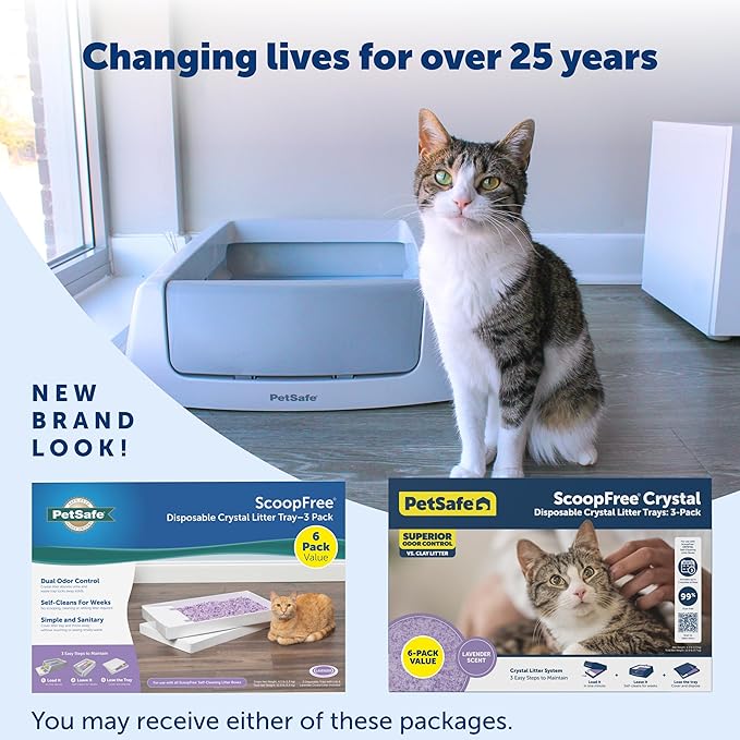 PetSafe ScoopFree Self-Cleaning Cat Litter Box Tray Refills with Lavendar Non-Clumping Crystals, 6-Pack