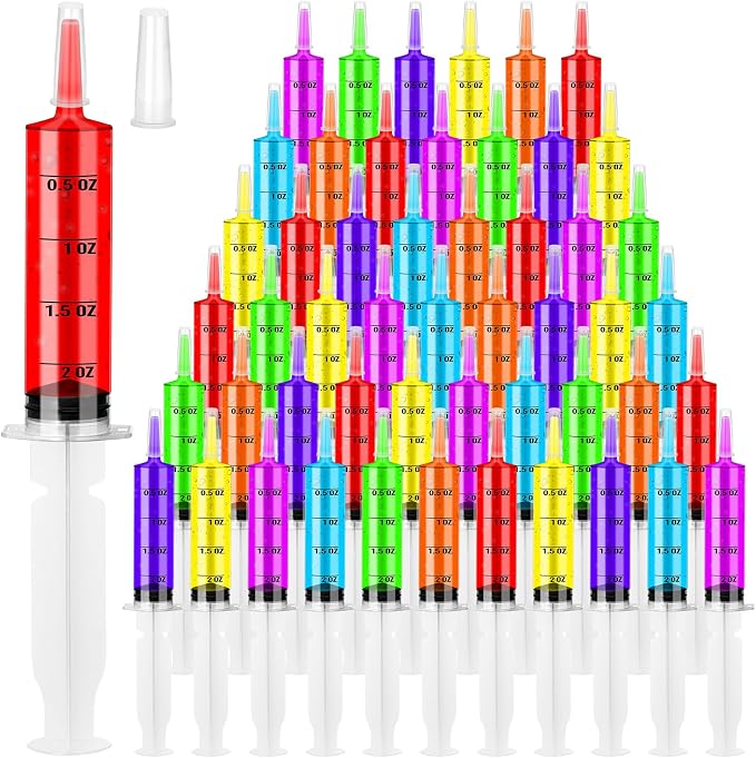50 Pack 2 OZ Syringes with Catheter Tip and Cap Plastic Large Syringes for Liquids, Jello shot Party, Medicine Student, Oral, Scientific Labs, Measuring, Dispensing, Home Care