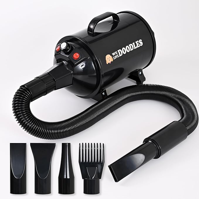 We Love Doodles Dog Dryer with Adjustable Speed & Temperature Control - High Velocity Hair Dryer for Dogs, Dry Quickly & Blow Undercoat Grooming (Black)