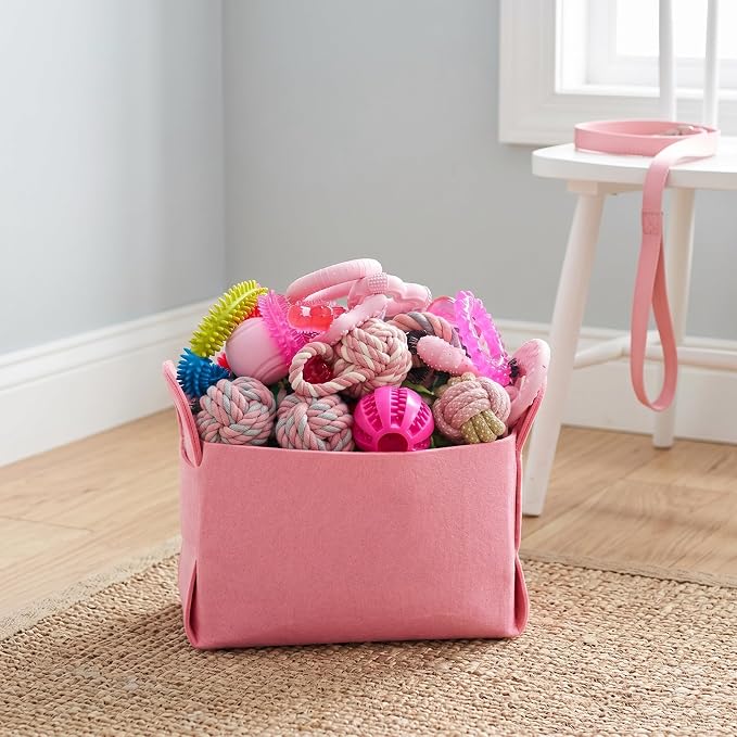 Puppy Toys Set - 20 Pack Pink Dog Chew Toys for Teething Small Breeds - Tough Rope Toys for Puppies, Cute Soft Rubber Toys Bundle with Basket for Girl Pets