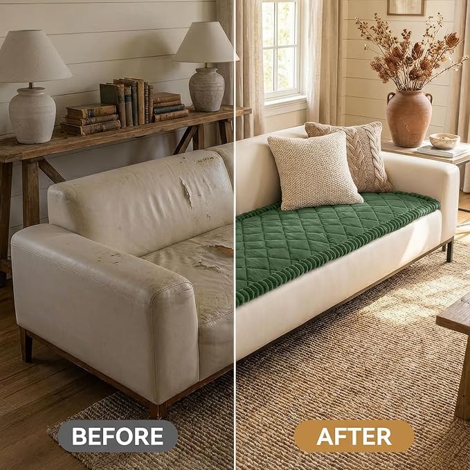 Smiry Couch Cover for Dogs, Non Slip Washable Pet Sofa Protector for Large Dogs, Cats, Fuzzy Plush Sofa Covers for 2 Cushion Couch, Against Fur, Dirt & Scratch Resistant, Green, 27.6"×47"