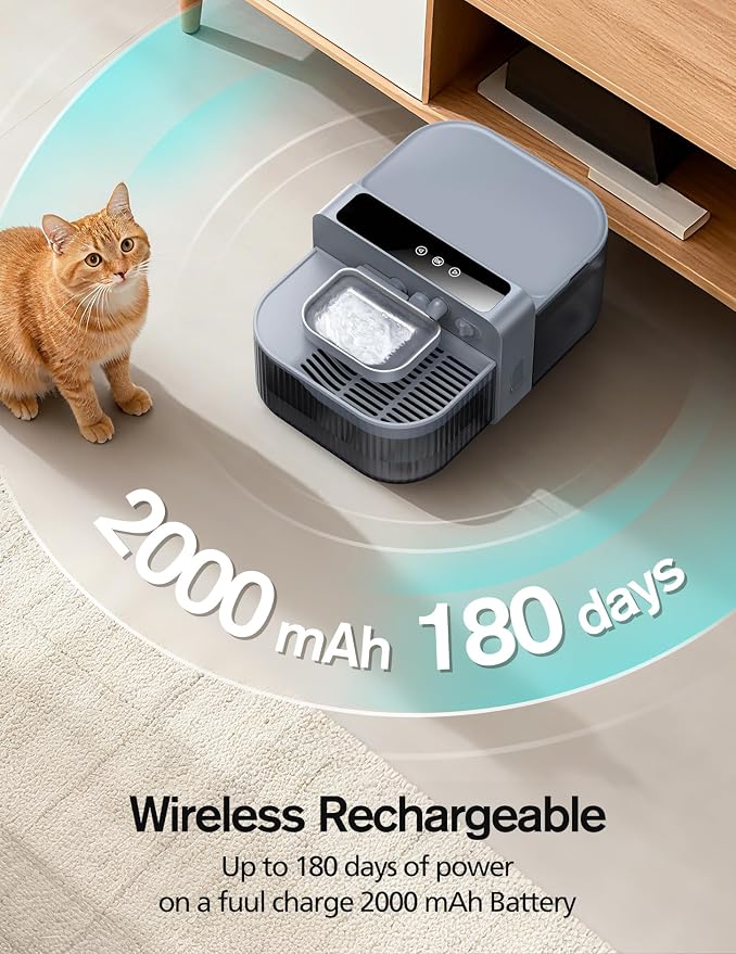 Chumajor Wireless Cat Water Fountain with No Filters, 180-Day Battery & Precision Flow Control,3.5L Smart Pet Water Dispenser with Wastewater Separation & Custom Scheduling for Cats & Dogs, Grey
