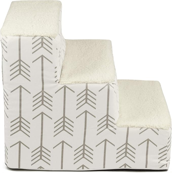 Majestic Pet Portable Pet Stairs | Soft Sherpa Steps Foam Feeling | Steps for Dogs & Cats | Dog & Cat Ramp | Indoor Only | Max Weight: up to 250 Lbs, 3 Step, Arrow White/Neutral Tan