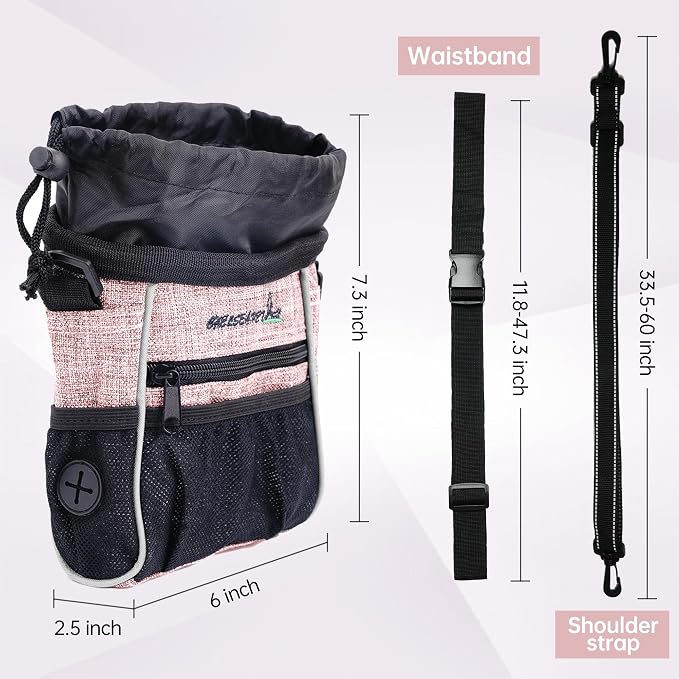 Dog Treat Pouches Training Walking Bag, Dog Training and Behavior Aids, Large Space for Pets Food, Durable Polyester Fabric, 3 Ways to Wear, Portable Pet Bagand Easy to Clean (Pink)