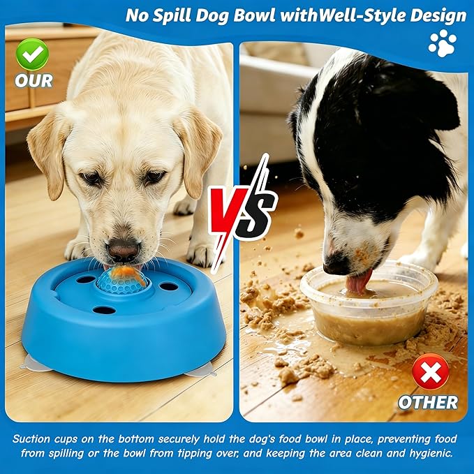 Slow Feeder Dog Bowls for Liquid Treats,Dog Licking Bowl with Rolling Ball Slow Feeder Bowl,Anti-Slip Spill-Proof Pet Dogs Lick Bowl Anxiety Relief Lickable Toys for Small and Medium Sized Dogs Cats