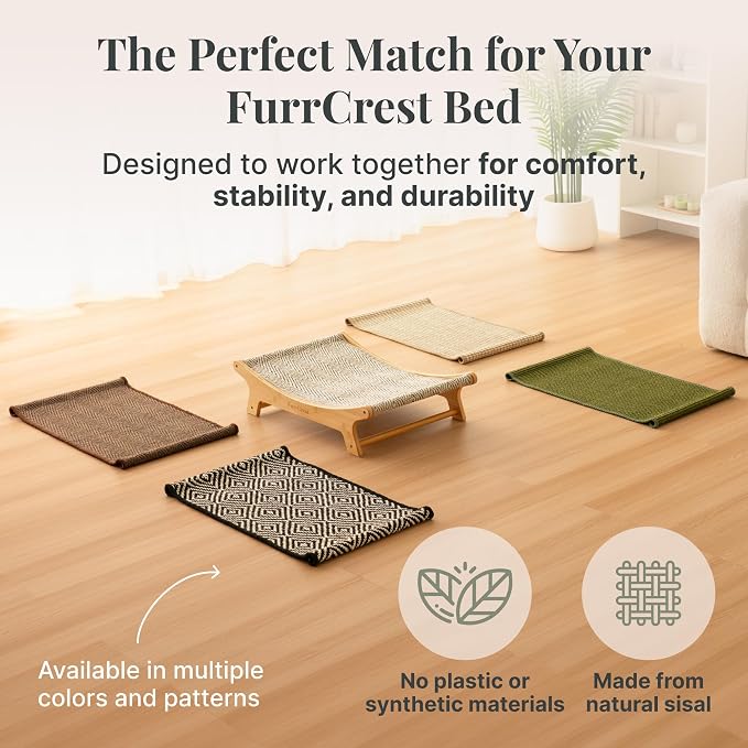 XL Cat Scratcher Bed + Replacement Sisal Pad Bundle – Elevated Cat Hammock Lounge, FSC Bamboo Frame, Natural Sisal Cat Scratcher for Indoor Cats, No-Wobble, Large Cat Bed, Natural Grey