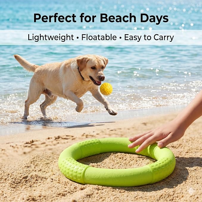 Dog Ring Ball Set Green Large Floating Fetch Toy for Large Dog | Durable EVA Dog Toy Ring and Ball Combo Set, High-Visibility Green Fetch Toys for Large Dogs