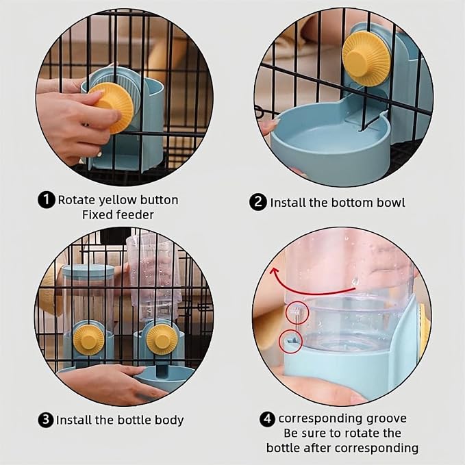 Hanging Pet Feeder Waterer - Rabbit Cage Gravity Bowl 2-in-1 | Leakproof hanging dispenser for rabbit cage. Easy gravity feed, no spill, no electricity. Food-grade BPA-free, easy clean.