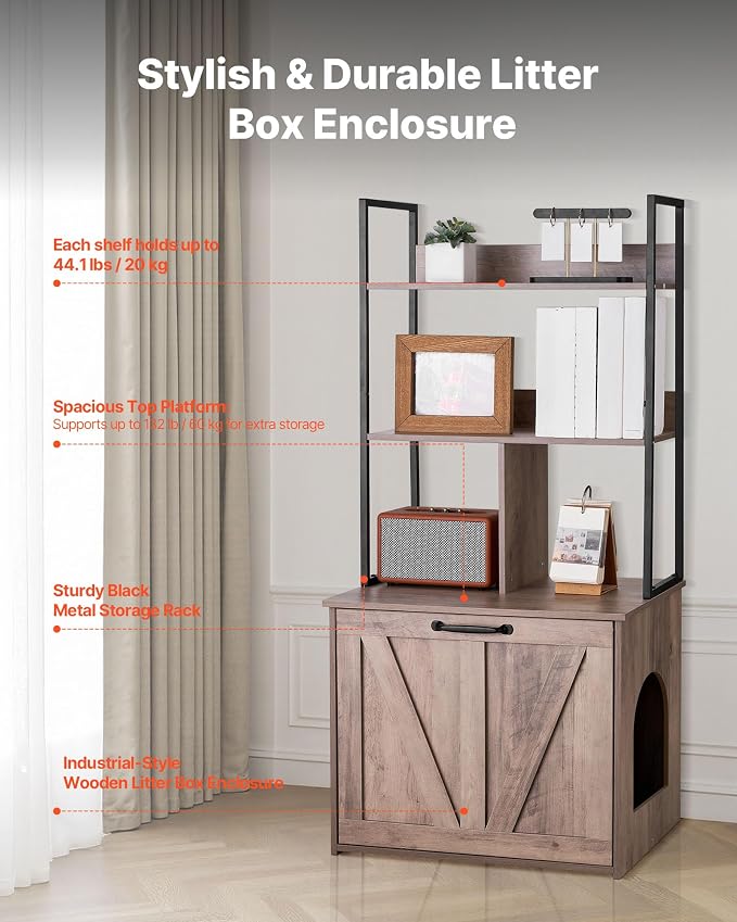 VEVOR Cat Litter Box Enclosure Furniture, 23.6 in Hidden Litter Box Cabinet with Storage Shelves, Modern Style, Waterproof Washroom Side Table Cat House, Fit Most of Litterbox, for Living Room