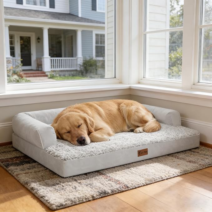 Orthopedic XXL Dog Beds, Waterproof Egg Crate Foam Big Pet Bed for All Breed Sized Dogs 53x42Inch, Washable Extra Large Dog Couch Bed with Removable Cover and Non-Slip Bottom, Grey White