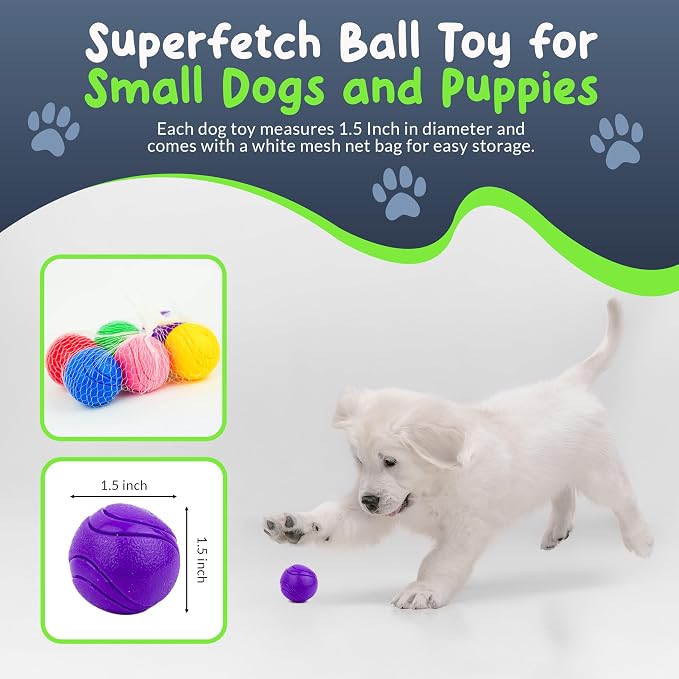 SuperFetch Dog Balls 1.5 Inch - Squeaky Dog Toys for Small Dogs and Puppies - Rubber Balls for Fetch, Training, Teething, Boredom and Solo Play - 12 Pack
