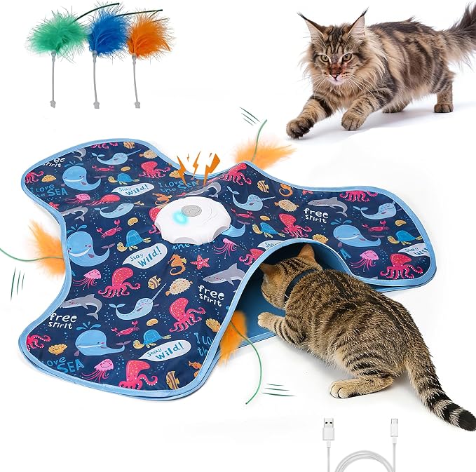 Interactive Cat Toy, Cat Toys Interactive with Touch Activation, Interactive Cat Toys for Indoor Cats with Moving Feather & Mouse Sounds, Cat Toys for Bored Indoor Adult Cats