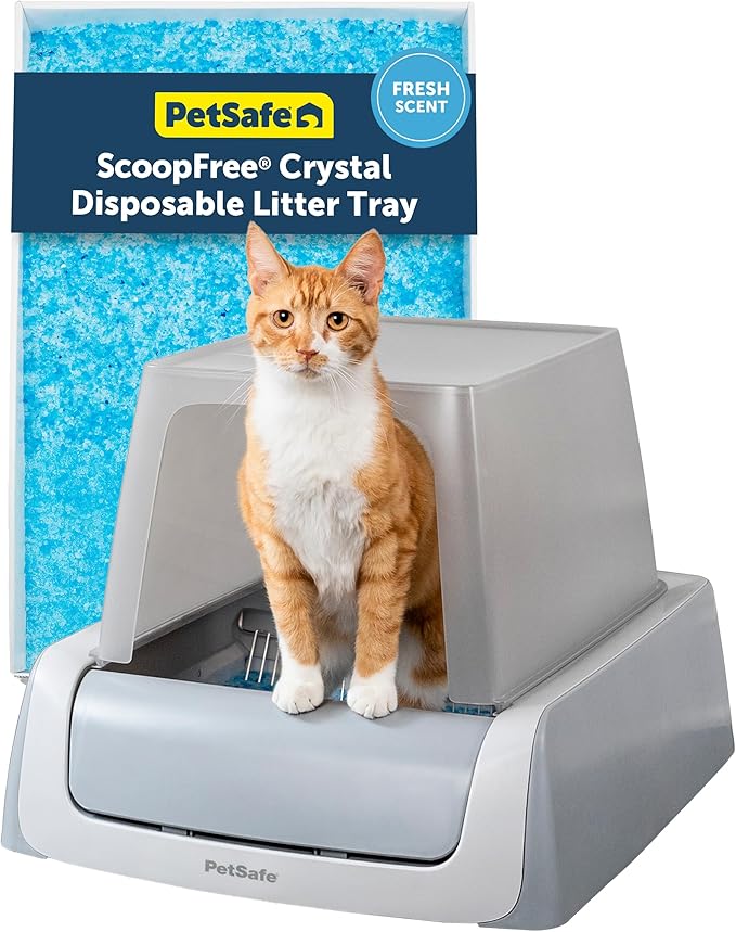 PetSafe ScoopFree Crystal Pro Legacy Self-Cleaning Automatic Cat Litter Box - Front-Entry Motion-Sensing Cat Box with Integrated Health Counter - Includes 1 Disposable Crystal Litter Tray