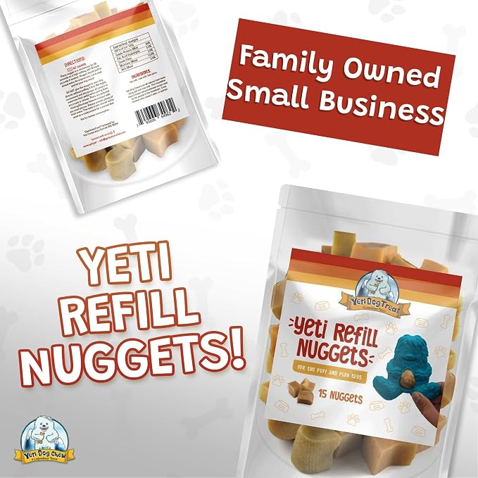 Yeti Refill Nuggets for Puff and Play Dog Toys - Natural Himalayan Yak Cheese Treats, Promotes Dental Health, Suitable for All Dogs, Ideal for Interactive Chew Toys and Dispensers, 15 Pieces, 7 Oz