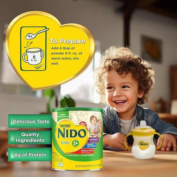 Nestlé NIDO Kinder Toddler Milk Beverage Powder Mix, 2 + Years, 23 Servings per Container, 138 Total Servings, 6x800g (4,800g)