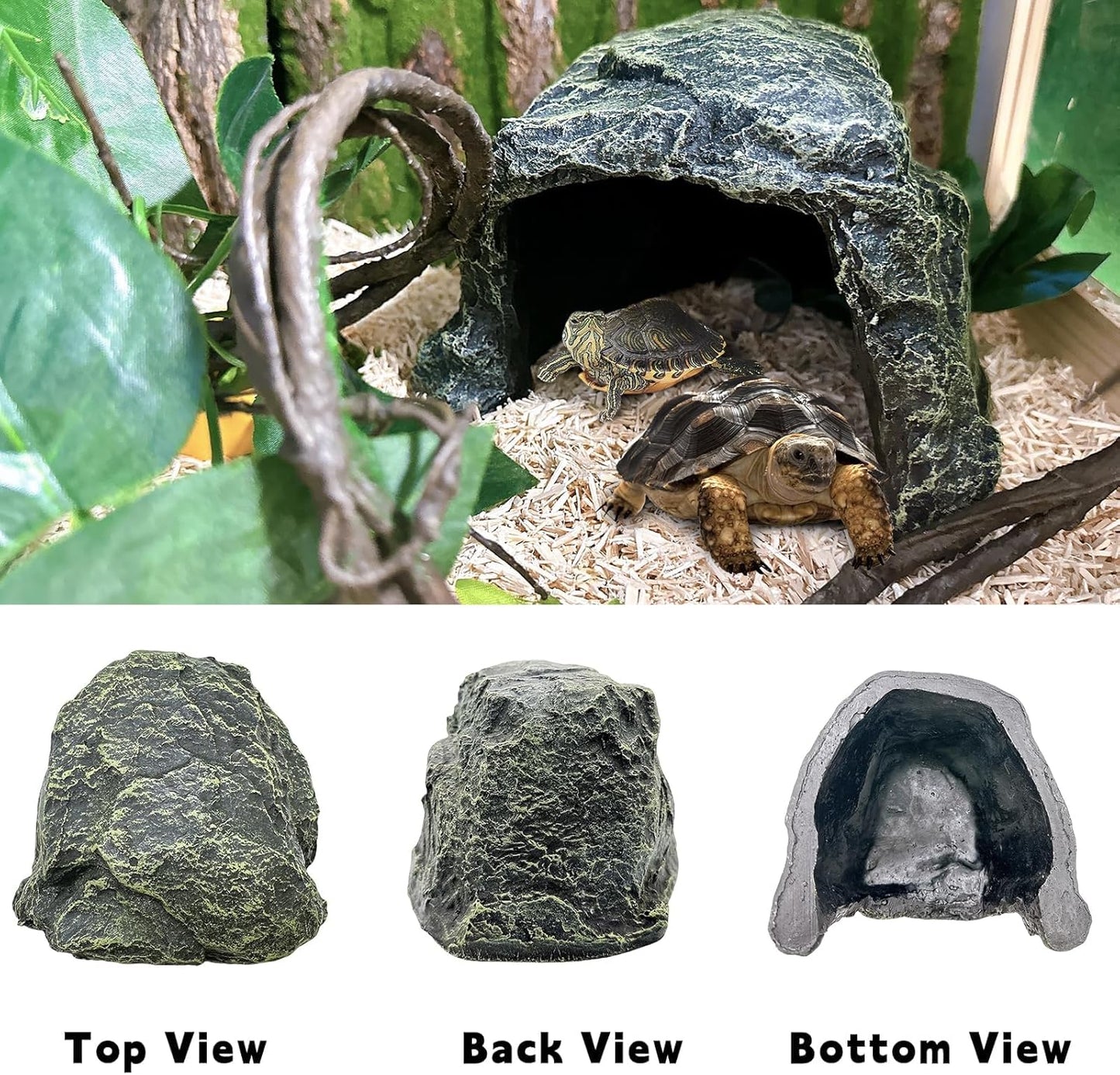 BNOSDM Reptile Hideout,Large Tortoise Hide Cave,Resin Rock,Bearded Dragon Hideaway,Turtle Basking Platform,Reptiles Habitat Decor Tank Accessories for Lizards Gecko Snakes Chameleon Frogs