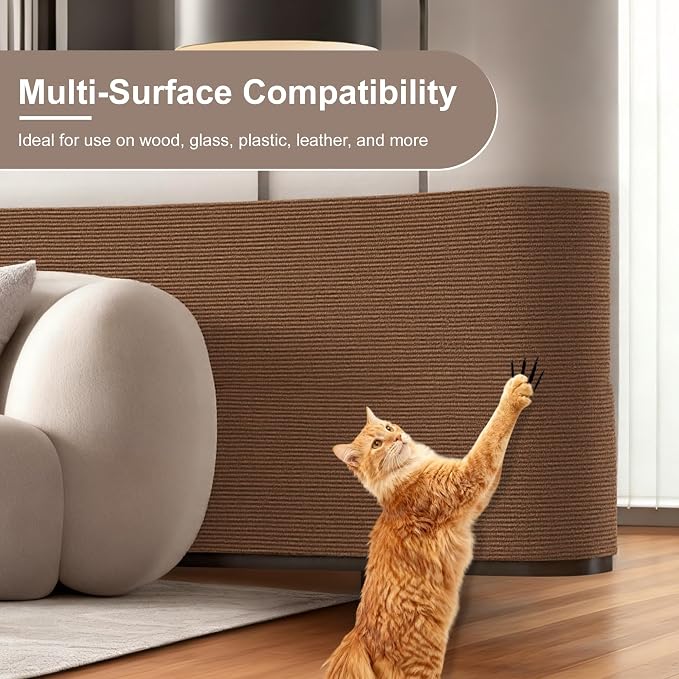 Cat Scratch Furniture Protector, Self-Adhesive Cat Scratcher Mat, Couch and Furniture Protector from Cat Claws, Brown, 1Set