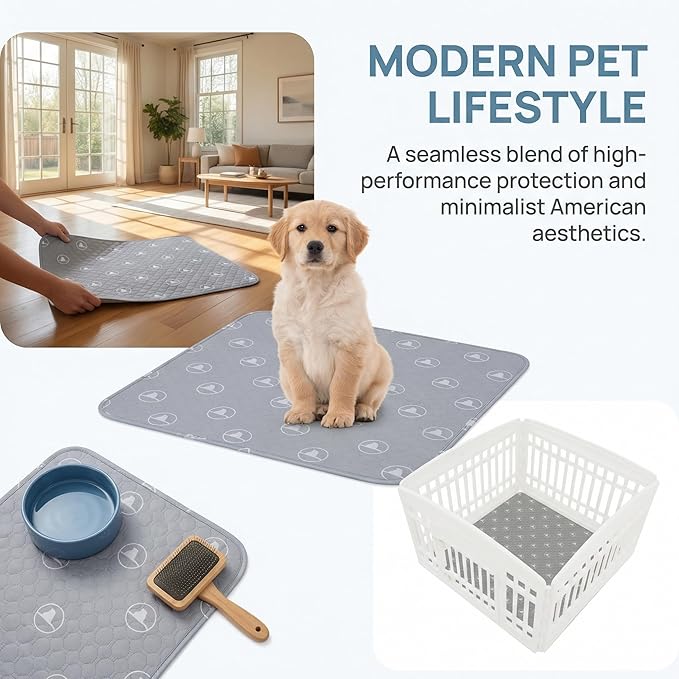 PJYuCien Non-Slip 36"x36" Pet Playpen Mat with 3-Layer Comfort, Reusable and Washable Training Crate Pad, Travel Mat and Sofa Protector for Puppies, Dogs, Cats, Rabbits, and Small Animals, Gray