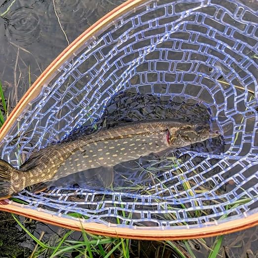 Wooden Frame Fly Fishing Net with Soft Rubber Mesh，Low-Weight Landing Net for Trout & Bass， Catch-and-Release Design for Stream and River Fly Fishing