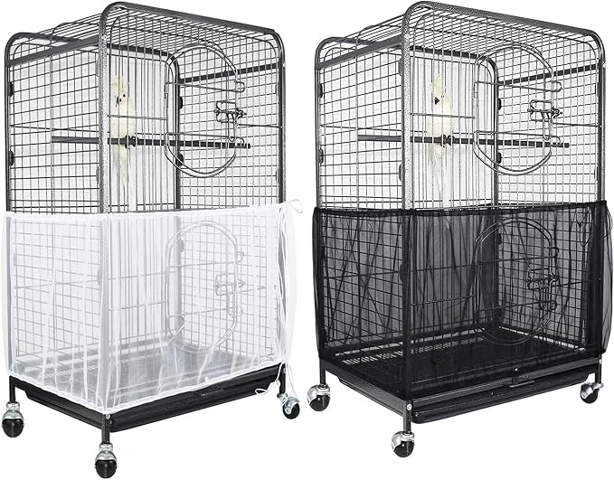 ASOCEA Extra Large Bird Cage Seed Catcher Guard Universal Birdcage Cover Nylon Mesh Net for Parrot Parakeet Macaw Lovebird - White (Not Include Birdcage) …