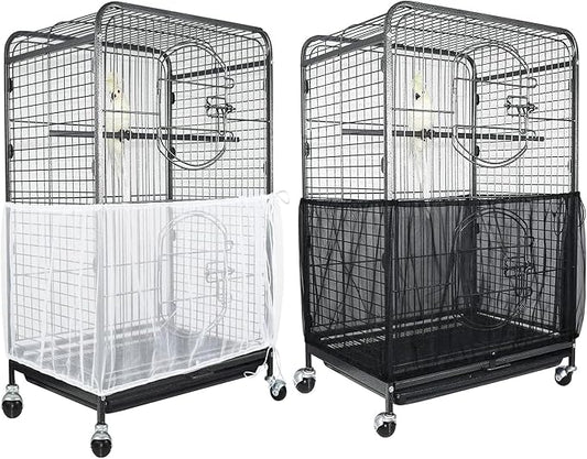ASOCEA Extra Large Bird Cage Seed Catcher Guard Universal Birdcage Cover Nylon Mesh Net for Parrot Parakeet Macaw Lovebird - White (Not Include Birdcage) …