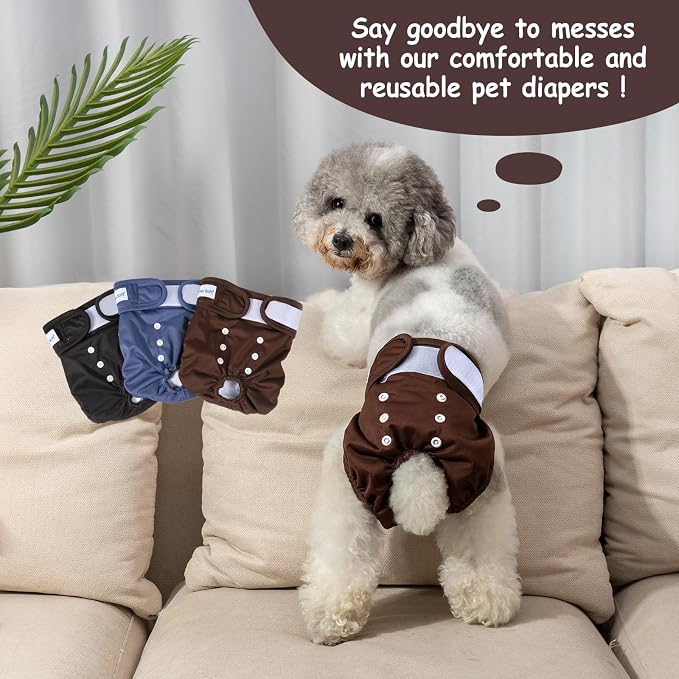 Pet Soft Washable Female Diapers (3 Pack) Female Dog Diapers, Comfort Reusable Doggy Diapers for Girl Dog in Period Heat (Deep Set, L)
