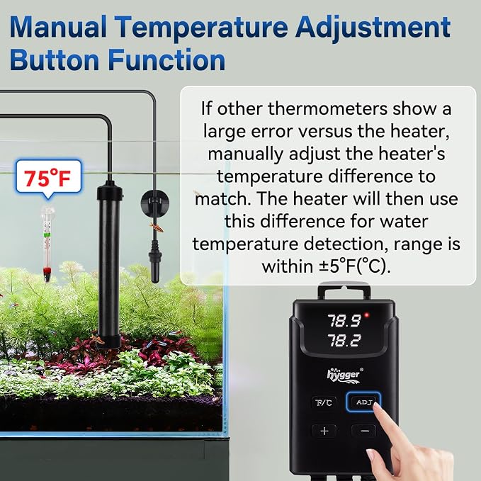 hygger Aquarium Heater,Submersible Fish Tank Heater with External Digital Display, Including Overheat & Leakage Protection and Temperature Sensor for Freshwater and Saltwater (50W for 10gal~15gal)
