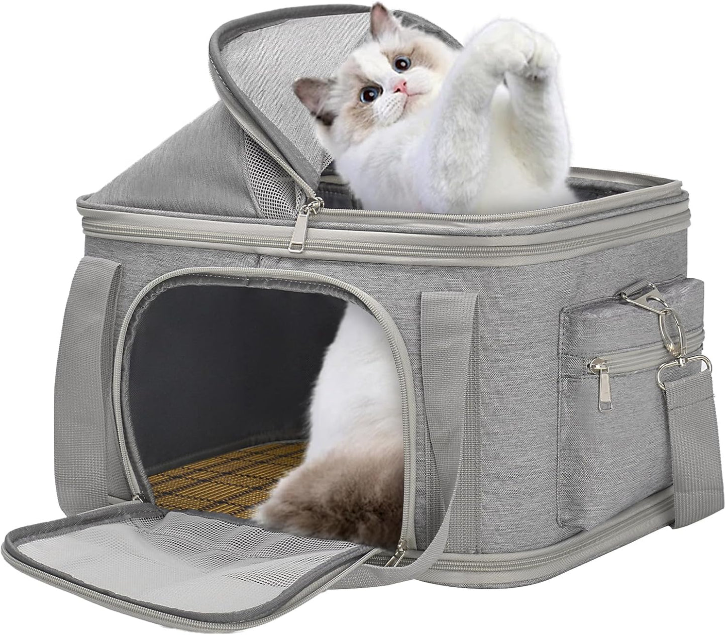 2-in-1 Stylish Dog Purse Carrier Soft-Sided Carriers Travel Tote Bag for Small Dogs Cats, Fashion Foldable Pet Bag for Puppies Small Animals with Pockets (Grey, 16.2" x 11.4" x 13")
