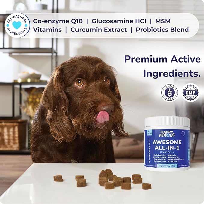 Awesome All-in-1 Dog Treats, 100% Natural Supplement, Supports Dog Joint Health, Cognition, Skin & Coat, Allergy and Itch Relief, with Probiotics for Gut Health, 120 Soft Chews