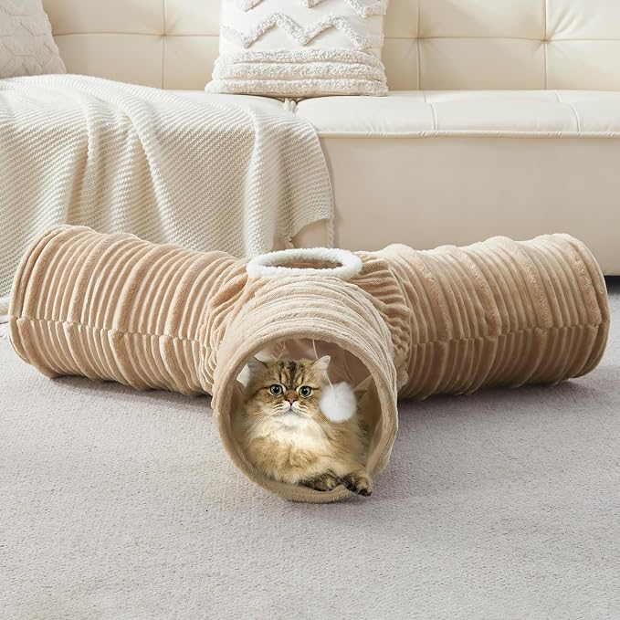 Cat Tunnel,3-Way Cat Tunnels for Indoor Cats, Cats Toys Collapsible Tube with a Fun Ball and Holes,Cat Play Tunnels,for Rabbits, Ferrets, Puppies,Diameter 12 Inch