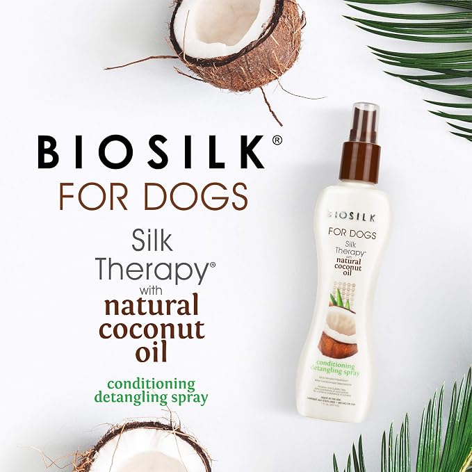 BioSilk Silk Therapy Conditioning Detangling Spray for Dogs with Natural Coconut Oil, Leave-In Detangler and Conditioner, Dematting Grooming Spray, Sulfate Free, 7 Fl Oz