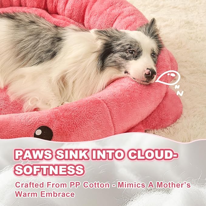 Jiupety Cute Calming Dog Beds Clearance for Large and Extra Dogs, Anxiety Bolster Dog Bed with Octopus Shape, Pink, Red, XL, Boho, Round Pet Bed Cat with Removable Cushion