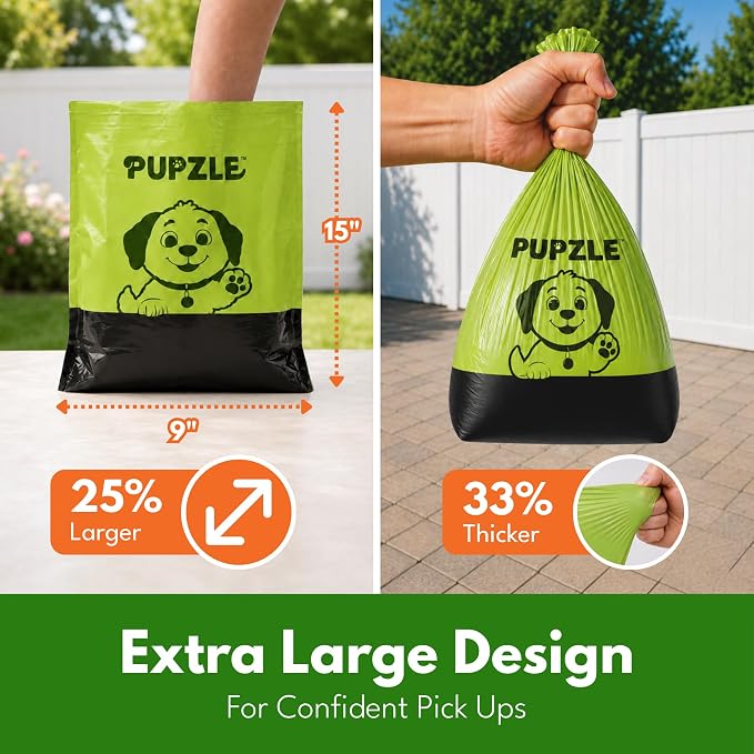 Pupzle 2-Ply Poop Bags For Dogs, Multi-layered Hand Protection, Thick Dog Poop Bags, Leak-proof And Odor Blocking Heavy Duty Large Doggy Bags, Includes Pouch, Lavender Scented 250 Bags For Pet Waste